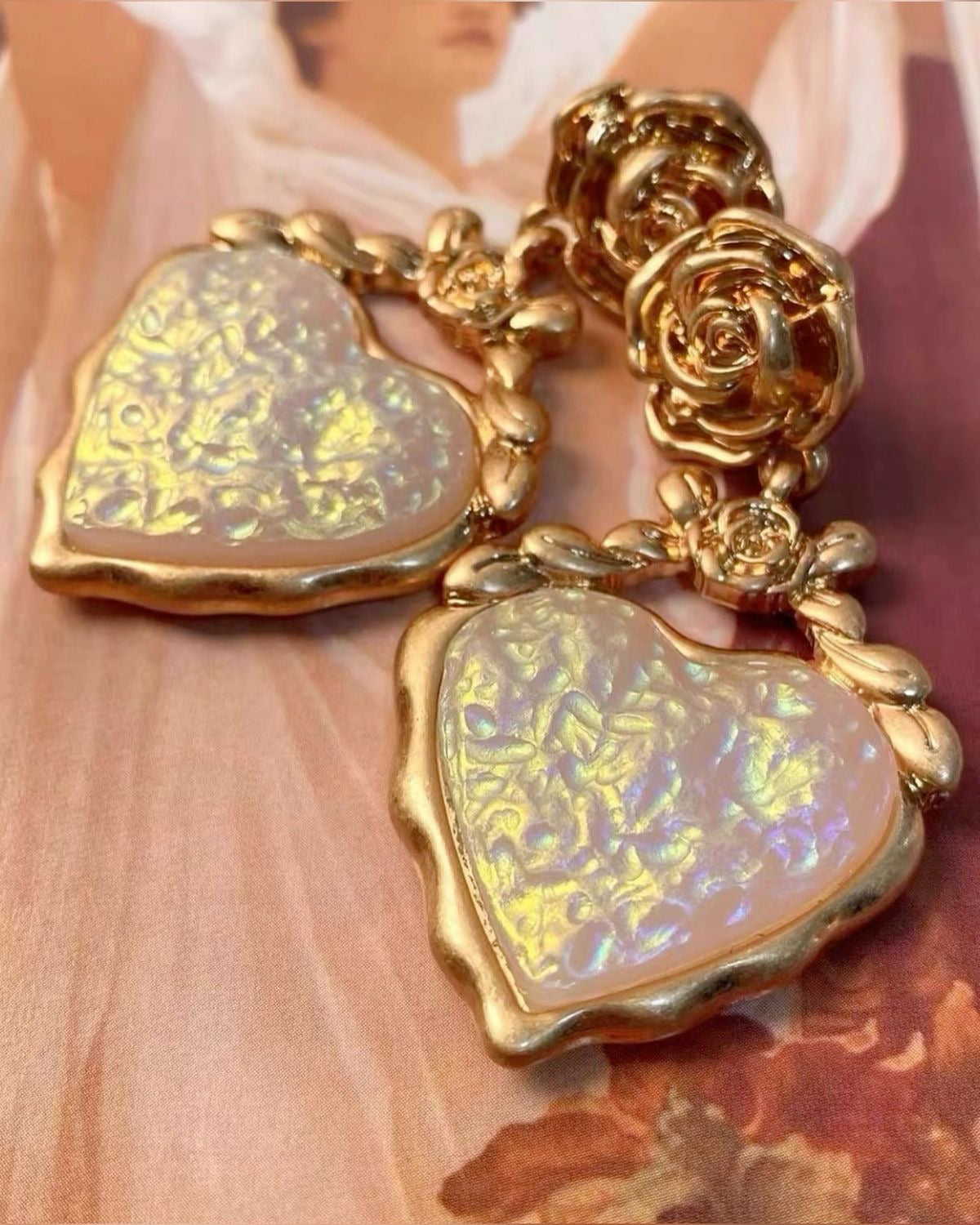 Golden Bloom Opal Heart Statement Earrings