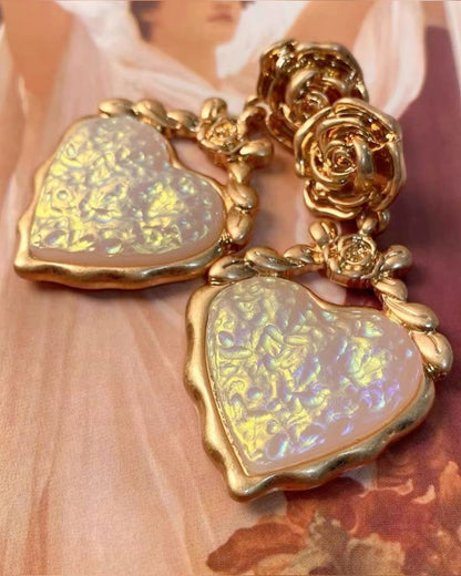 Golden Bloom Opal Heart Statement Earrings