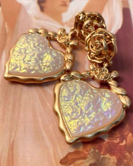 Golden Bloom Opal Heart Statement Earrings