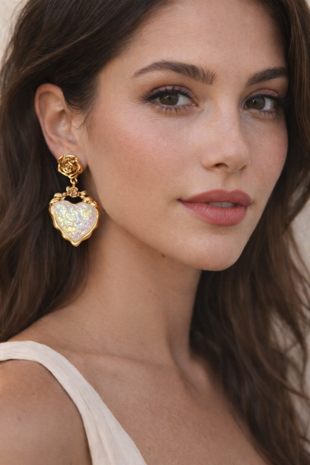 Golden Bloom Opal Heart Statement Earrings