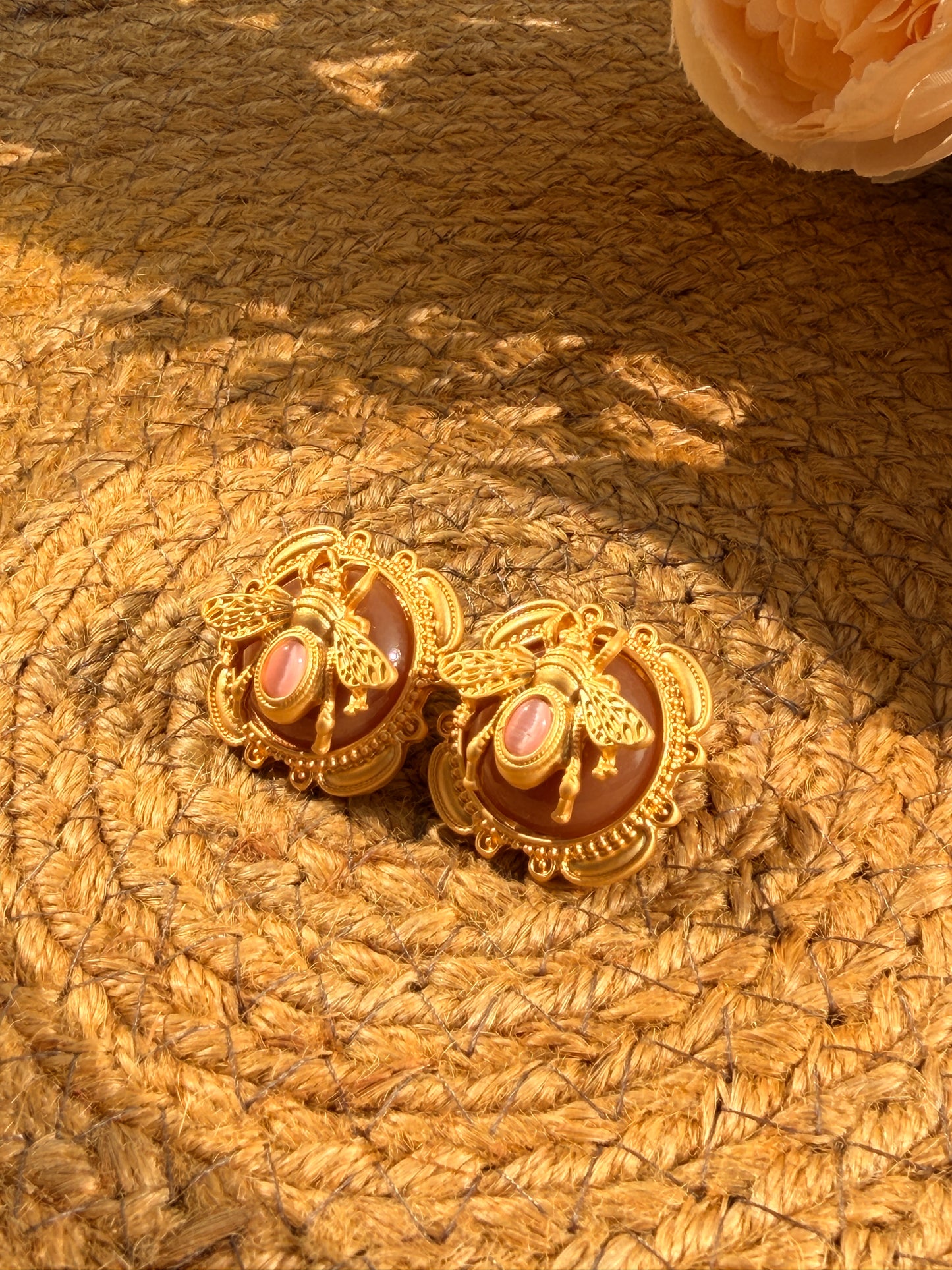 Golden Bee Medallion Earrings – Vintage Inspired Statement Studs