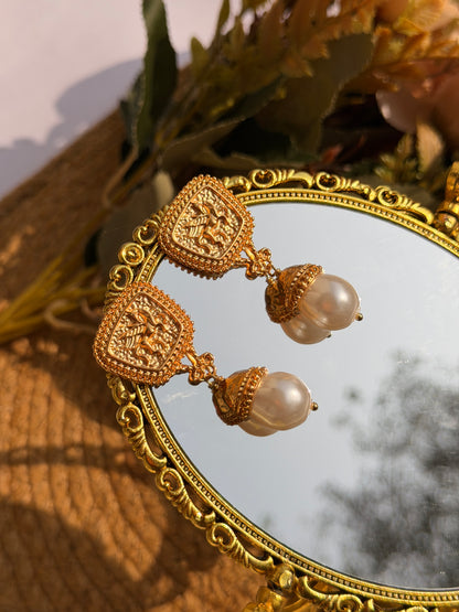 Pearl Drop Earrings | Gold-Tone Ornate Statement Jewelry