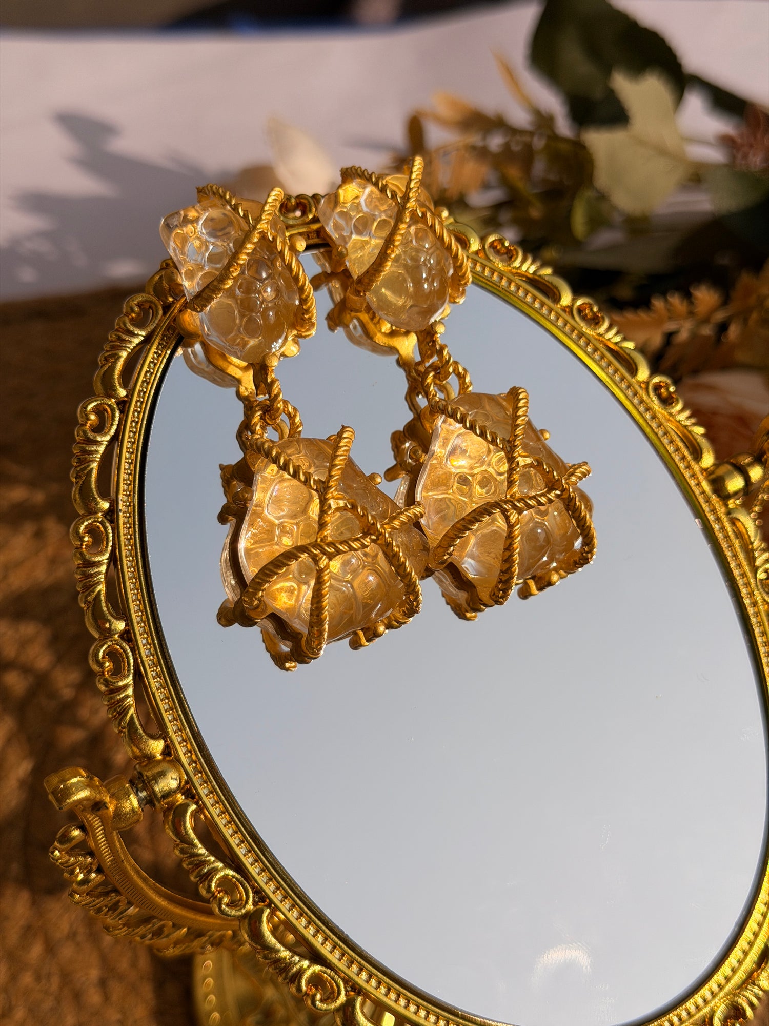 Vintage-Inspired Gold-Wrapped Crystal Earrings | Handcrafted Statement Jewelry