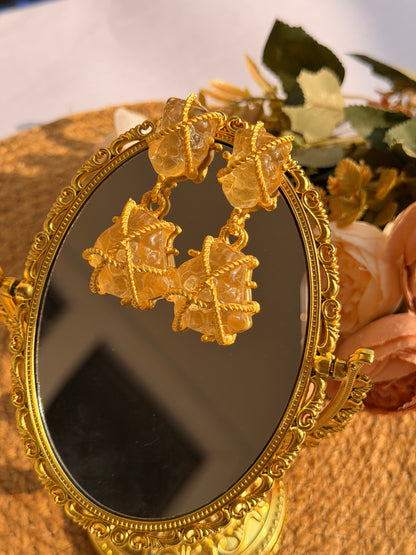 Vintage-Inspired Gold-Wrapped Crystal Earrings | Handcrafted Statement Jewelry