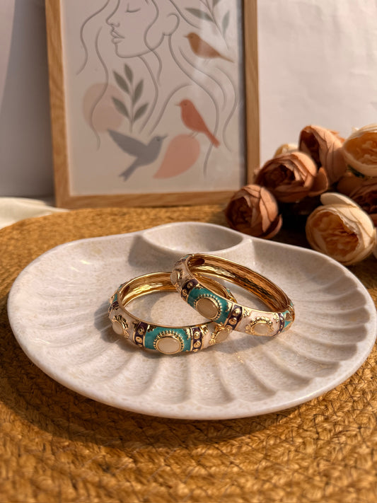 Desert Bloom Enamel Bangle Set — Handcrafted Gold-Toned Pair