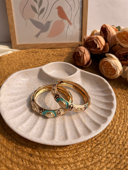 Desert Bloom Enamel Bangle Set — Handcrafted Gold-Toned Pair
