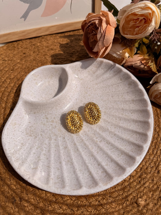 Gold Oval Pavé Stud Earrings | Crystal Encrusted Dome Studs | Everyday Jewellery