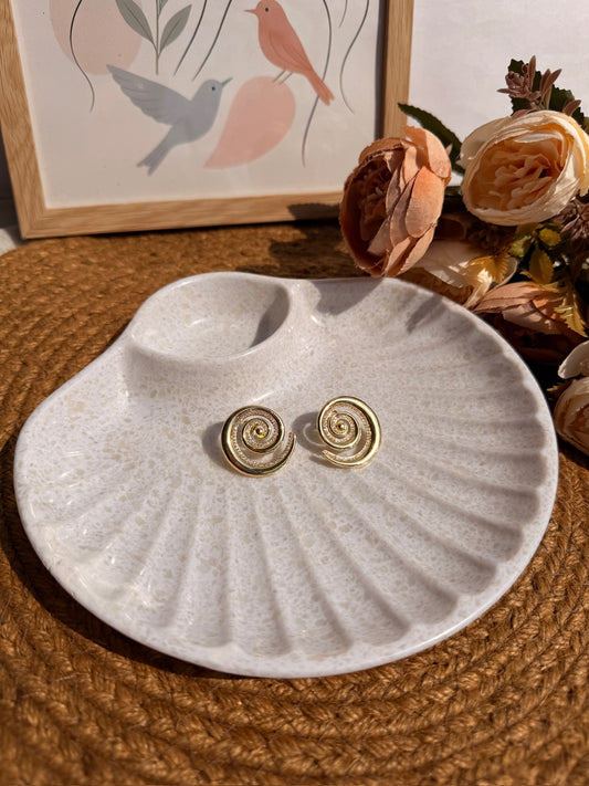 Gold Spiral Swirl Stud Earrings | Hypnotic Coil Texture Studs | Boho Jewellery