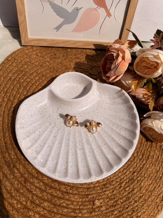 Pearl Bee Stud Earrings | Gold-Toned Insect Studs with Pearl Body | Boho Jewellery