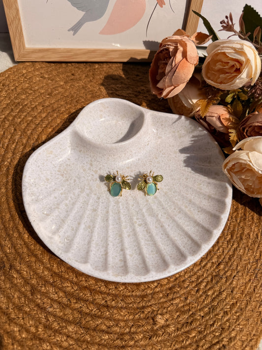 Turquoise Bee Stud Earrings | Gold-Toned Insect Studs with Stone Body | Boho Jewellery