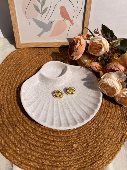 Gold Lip Stud Earrings | Ribbed Textured Lip Shaped Studs | Statement Jewellery