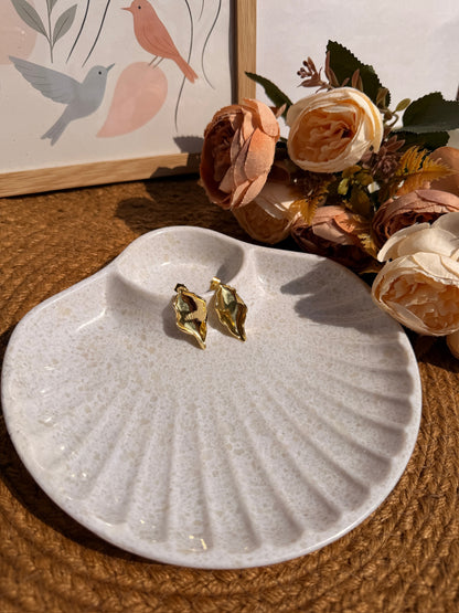 Golden Leaf Stud Earrings | Molten Textured Gold-Toned Pair