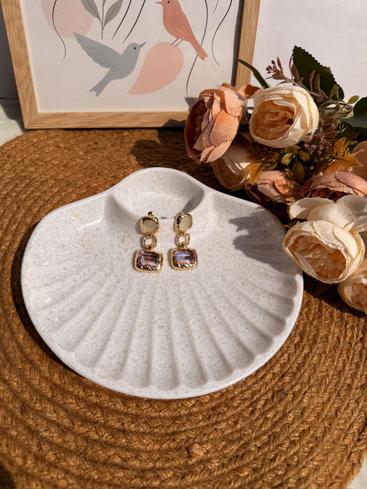 Amethyst Crystal Drop Earrings | Gold Hammered Frame Dangles