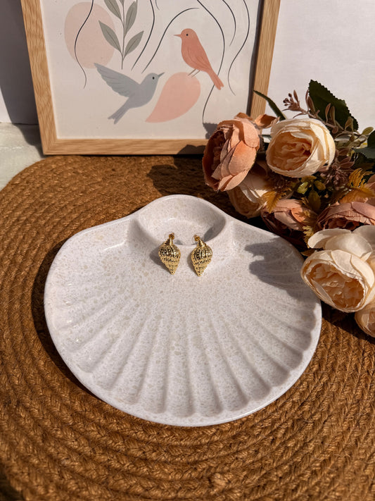 Golden Conch Shell Stud Earrings | Textured 3D Gold-Toned Pair