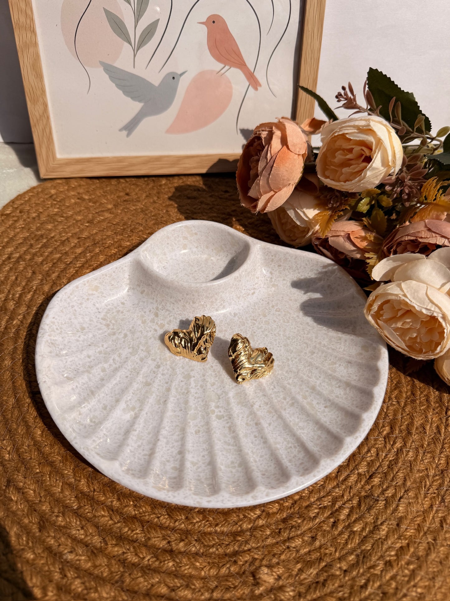 Molten Heart Stud Earrings | Chunky Textured Gold-Toned Pair